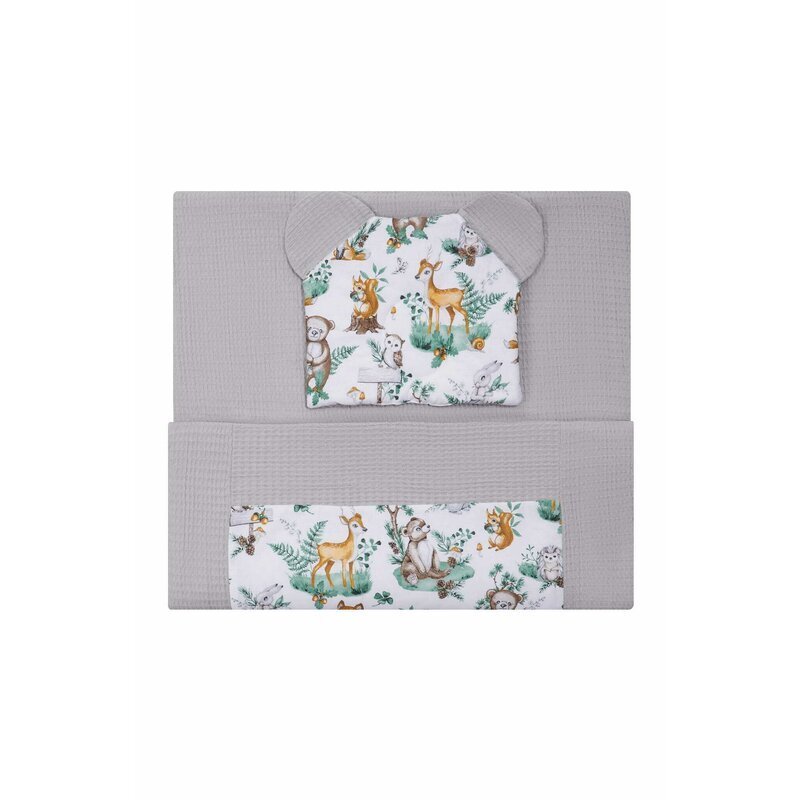 Bocioland Set paturica si pernuta Waffle Forest 75x100 cmrealizat din bumbac 100recomandat de la nastere