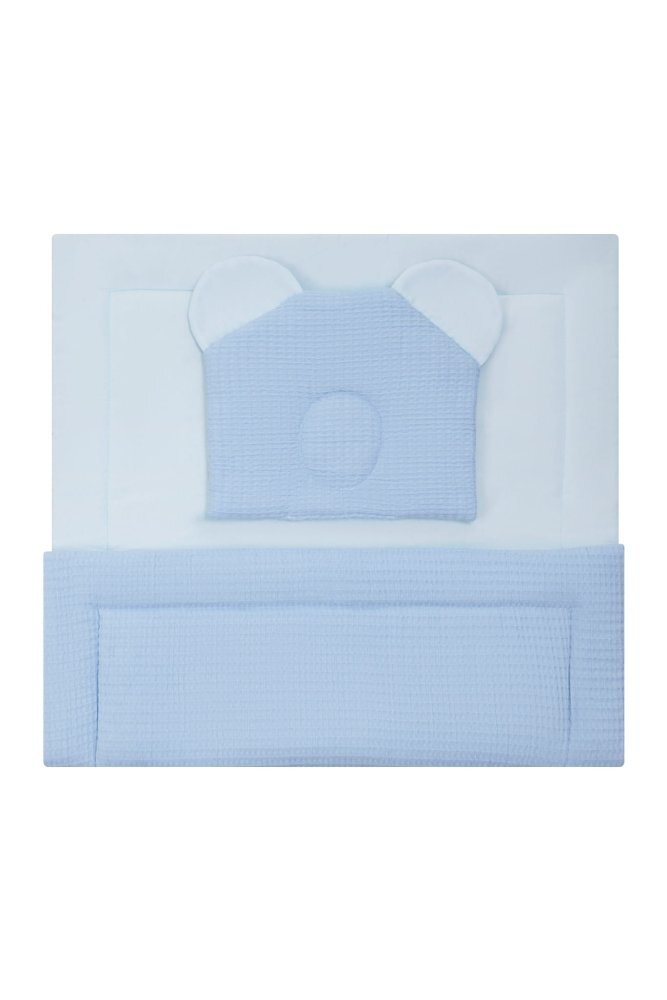 Bocioland Set perna si paturica copii Waffle Albastru din bumbac dimensiune 75x10035x30 cm