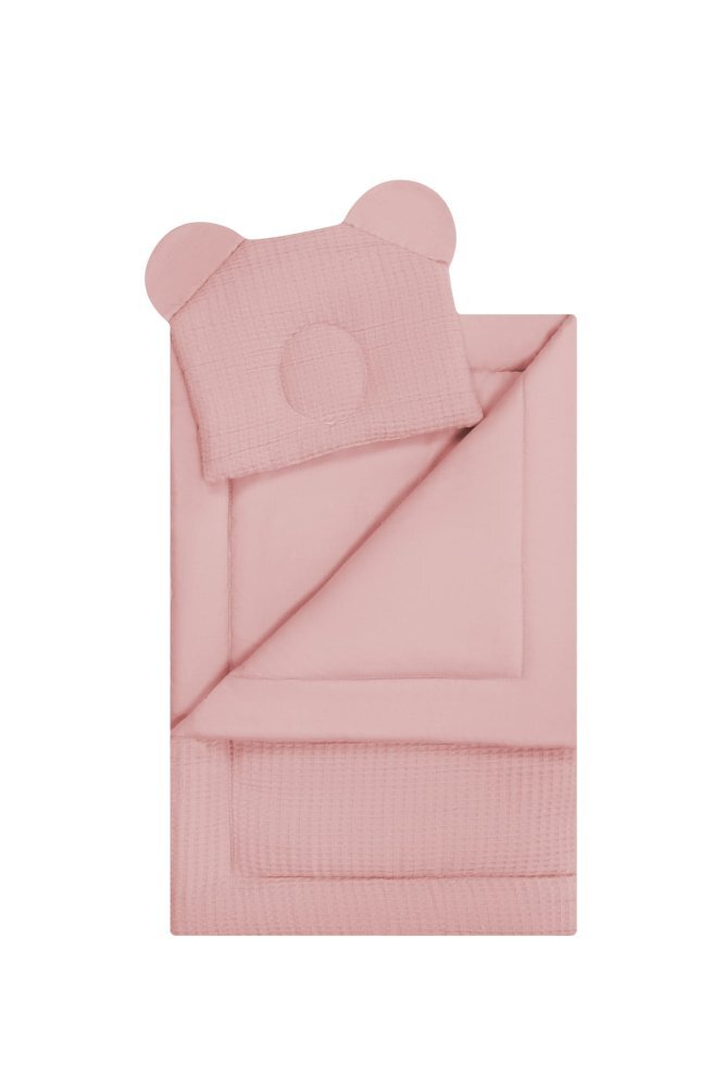 Bocioland Set perna si paturica copii Waffle Roz din bumbac dimensiune 75x10035x30 cm