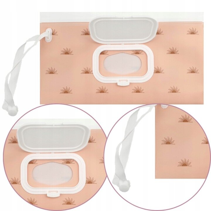 Bocioland Suport portabil pentru servetele umede Pinkcu capac etansare dubla agatatoare practica cu capsa dimensiune 24x13.5x5 cm