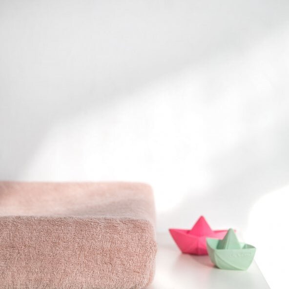 Bonjourbébé Husa de protectie pentru salteaua de infasat Bonjourbebe Rosa bumbac buclat cu elastic 80x50 cm