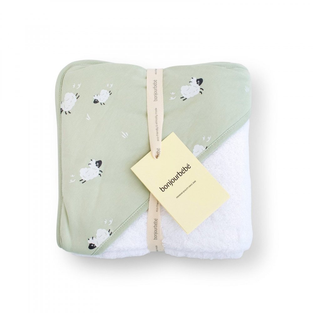 Bonjourbébé Prosop de baie cu gluga pentru bebelusi 0-5 ani bumbac certificat OEKO-TEX 100x100 cm Funny Farm