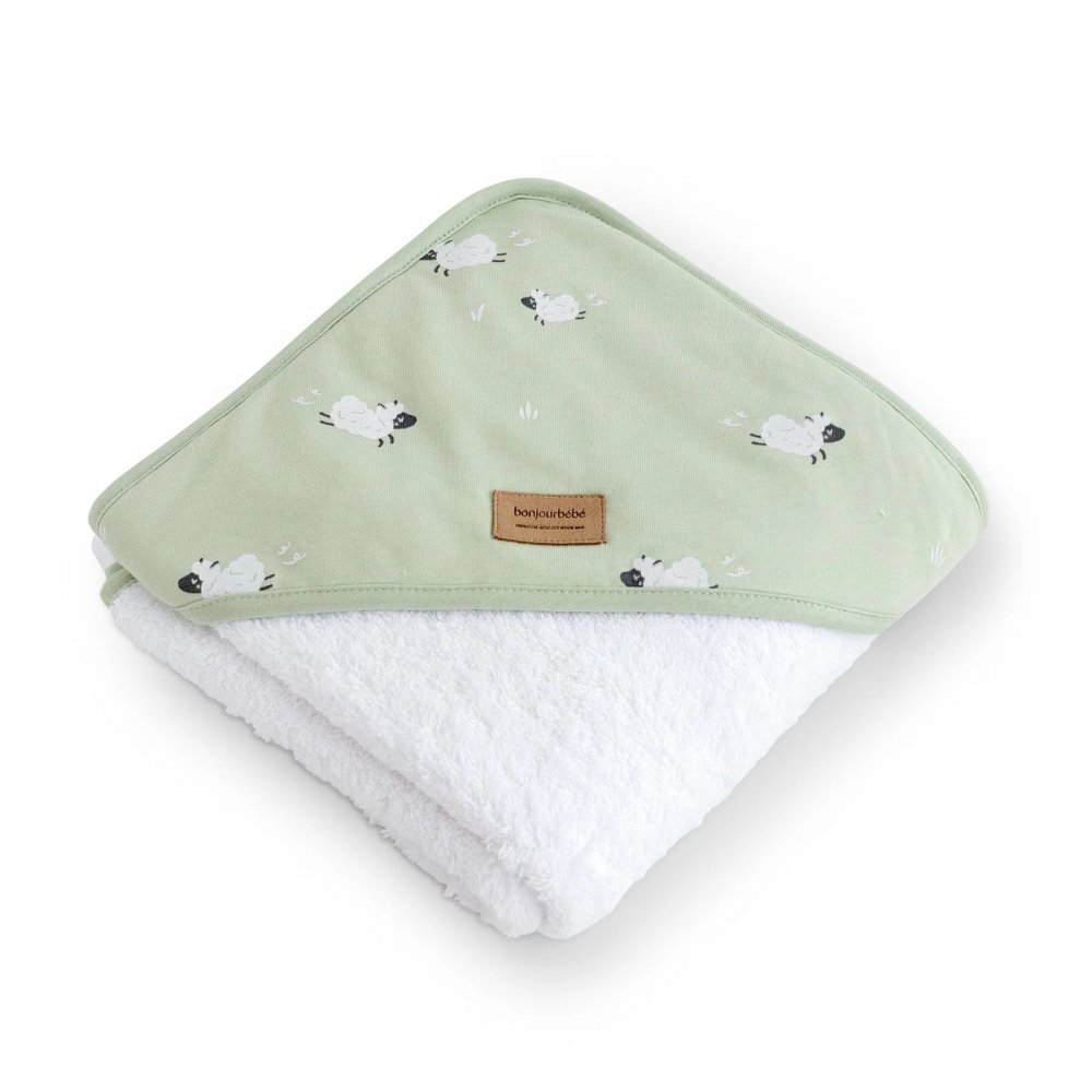 Bonjourbébé Prosop de baie cu gluga pentru bebelusi 0-5 ani bumbac certificat OEKO-TEX 100x100 cm Funny Farm
