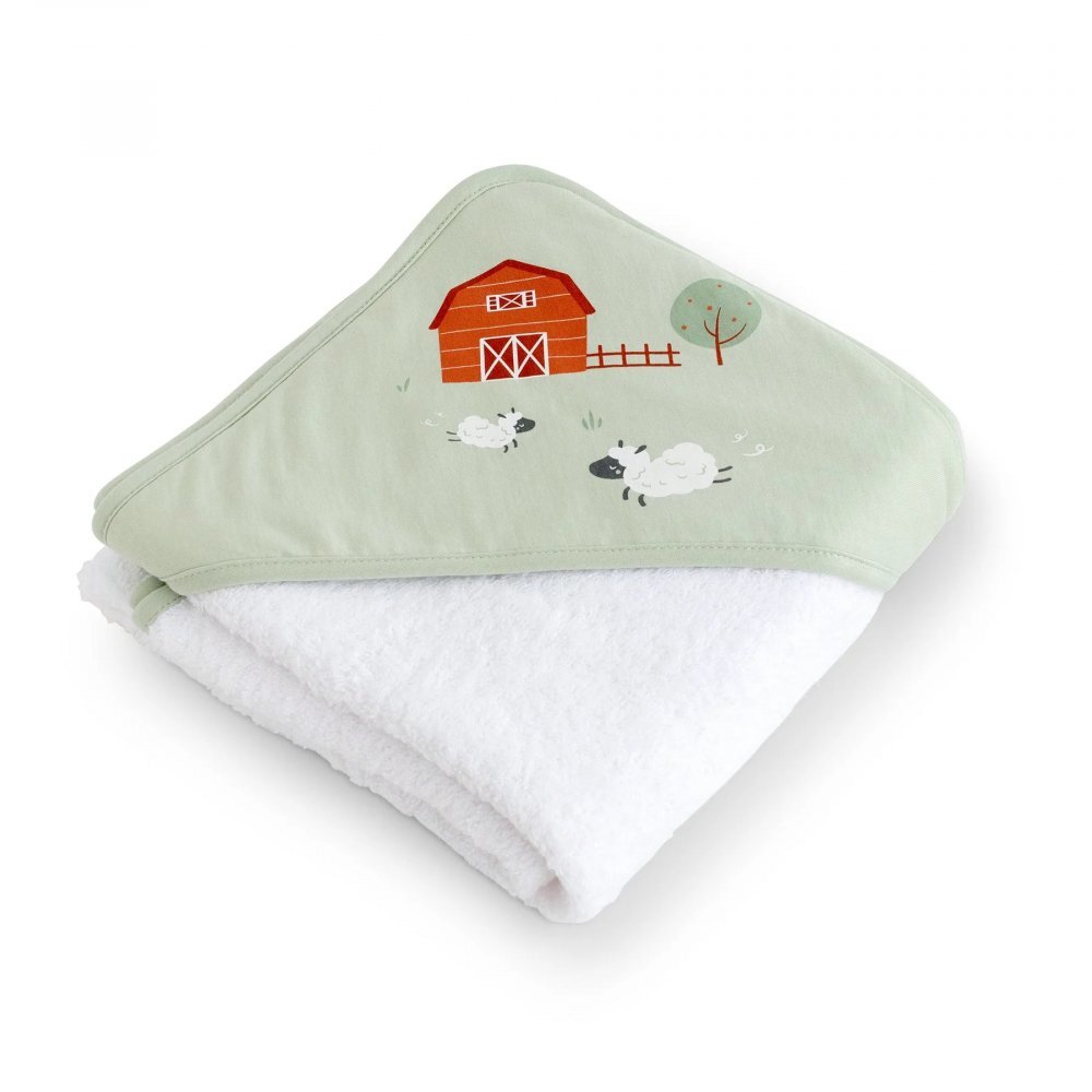 Bonjourbébé Prosop de baie cu gluga pentru bebelusi 0-5 ani bumbac certificat OEKO-TEX 100x100 cm Funny Farm