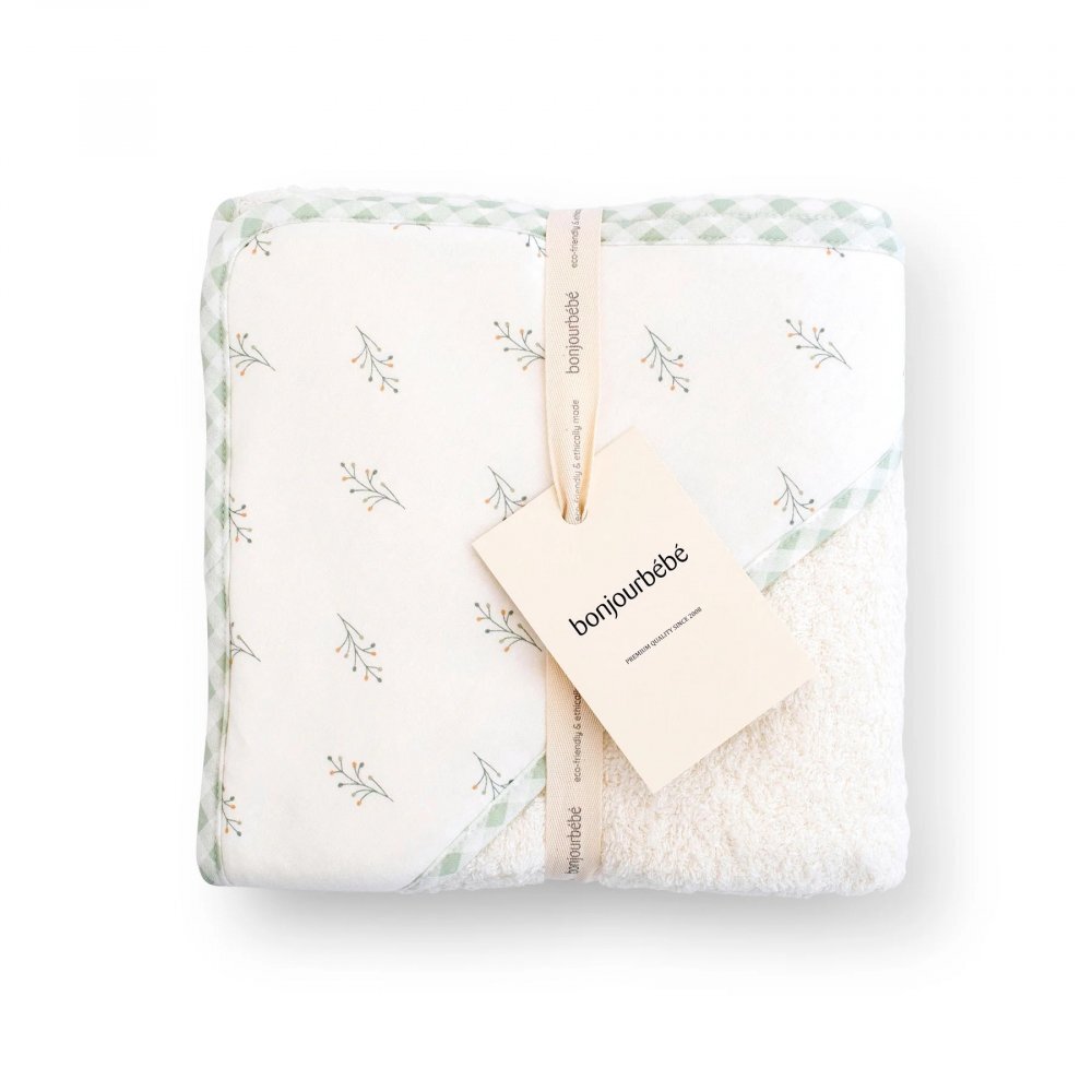 Bonjourbébé Prosop de baie cu gluga pentru bebelusi 0-5 ani bumbac certificat OEKO-TEX 100x100 cm Spring Cottage
