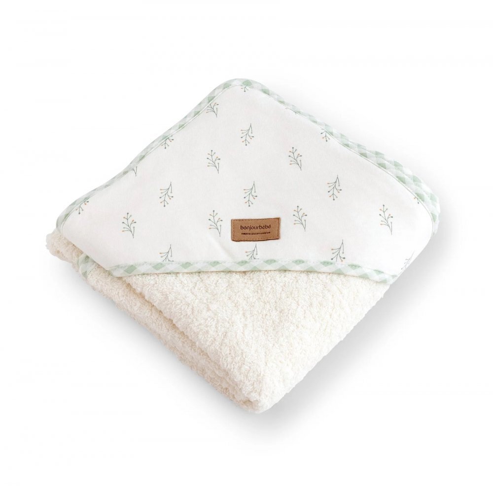 Bonjourbébé Prosop de baie cu gluga pentru bebelusi 0-5 ani bumbac certificat OEKO-TEX 100x100 cm Spring Cottage