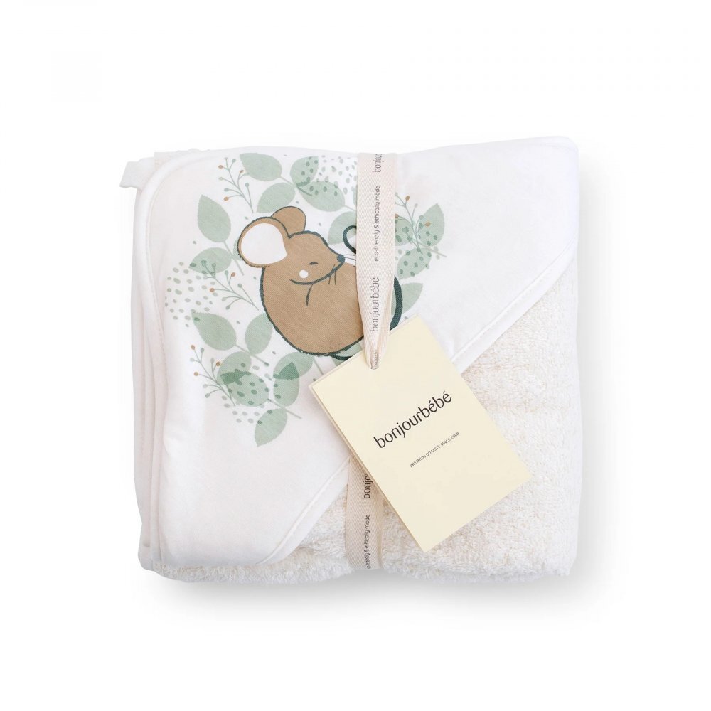 Bonjourbébé Prosop de baie cu gluga pentru bebelusi 0-5 ani bumbac certificat OEKO-TEX 100x100 cm Spring Cottage