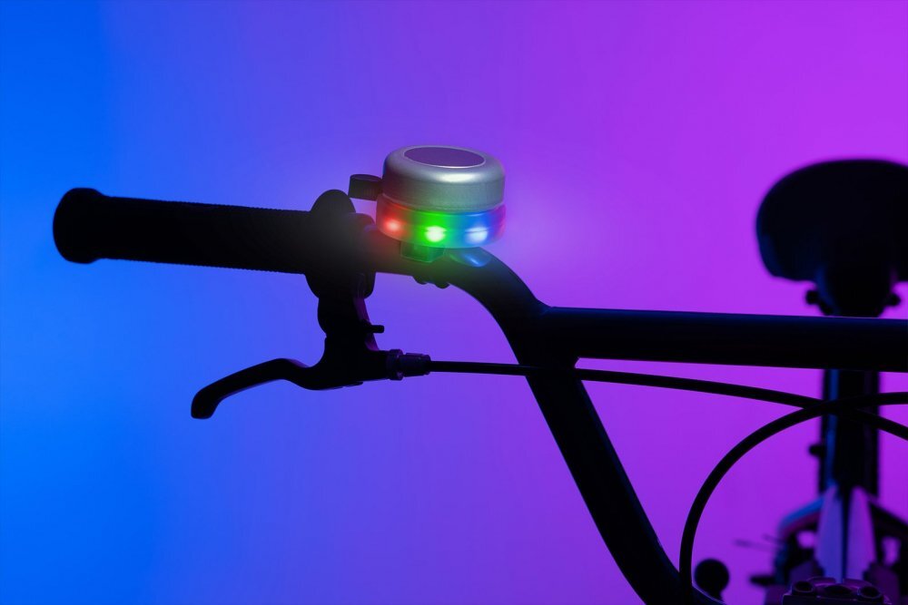 Brightz Clopotel argintiu cu lumini led multicolore pentru bicicleta