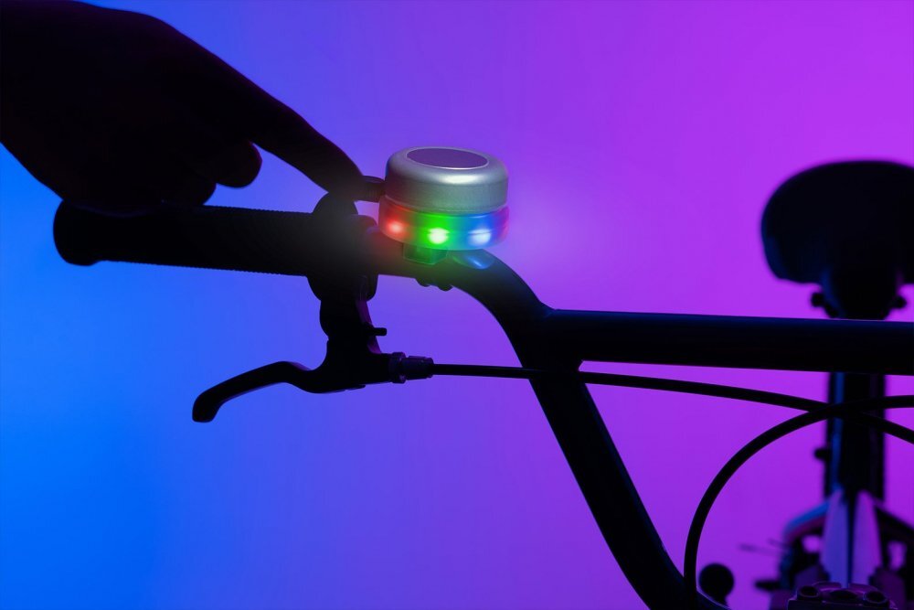 Brightz Clopotel argintiu cu lumini led multicolore pentru bicicleta