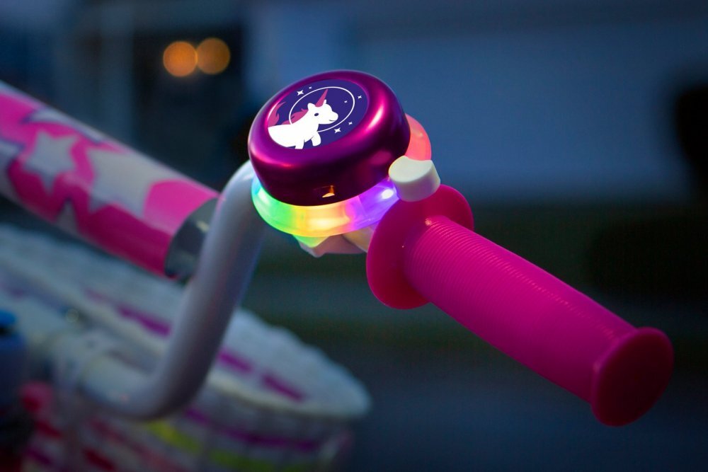 Brightz Clopotel roz cu lumini led multicolore pentru bicicleta