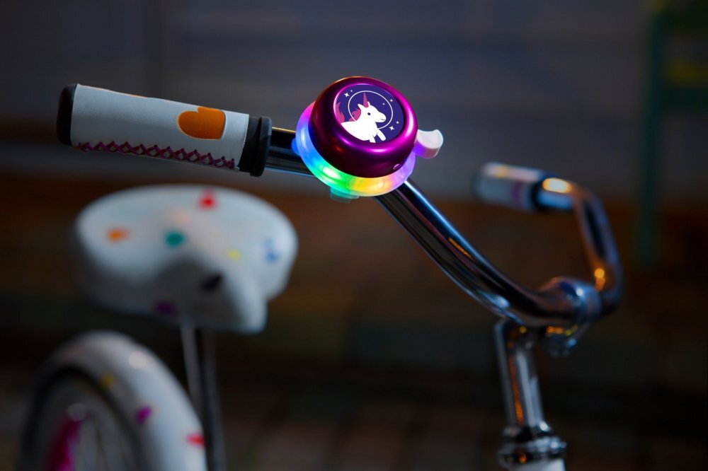 Brightz Clopotel roz cu lumini led multicolore pentru bicicleta