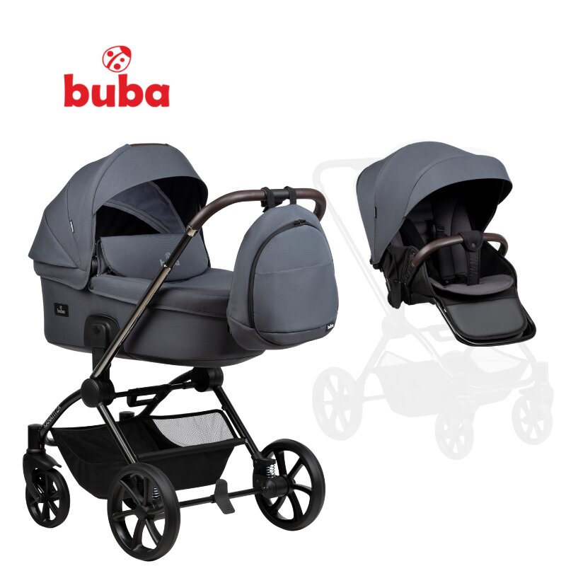 Buba Carucior pentru copii Kanatitza Ebony 2 in 1 cu suspensii scaun reversibil rucsac suport pahar plasa insecte si husa ploaie