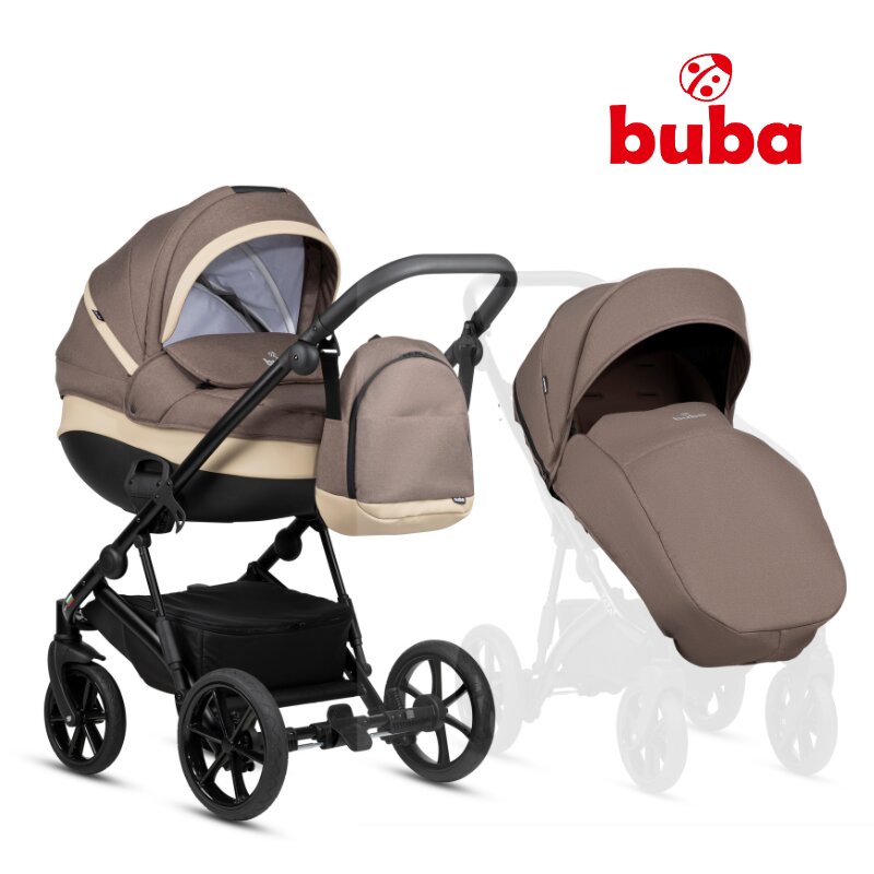 Buba Carucior pentru copii Zaza2 Coffee Brown 2 in 1 cu suspensii scaun reversibil rucsac suport pahar plasa insecte si husa ploaie