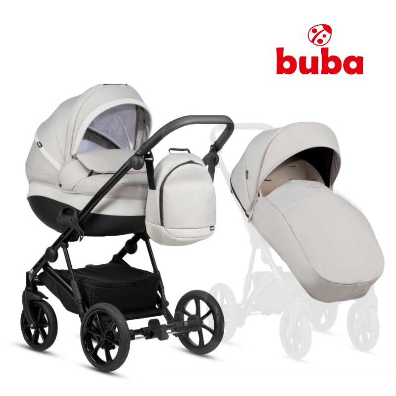 Buba Carucior pentru copii Zaza2 Cream 2 in 1 cu suspensii scaun reversibil rucsac suport pahar plasa insecte si husa ploaie