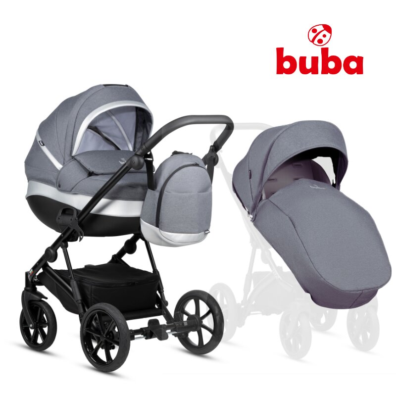 Buba Carucior pentru copii Zaza2 Dark Grey 2 in 1 cu suspensii scaun reversibil rucsac suport pahar plasa insecte si husa ploaie