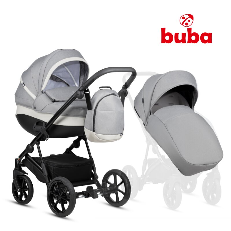 Buba Carucior pentru copii Zaza2 Warm Grey 2 in 1 cu suspensii scaun reversibil rucsac suport pahar plasa insecte si husa ploaie