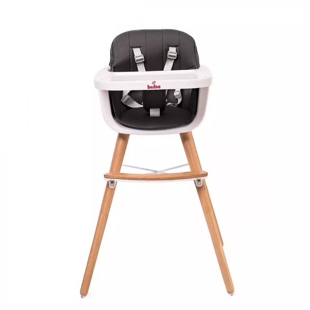 Buba Scaun de masa pentru copii Carino Black 2 in 1 din lemn de fag suport pentru picioare tapiterie din piele ecologica