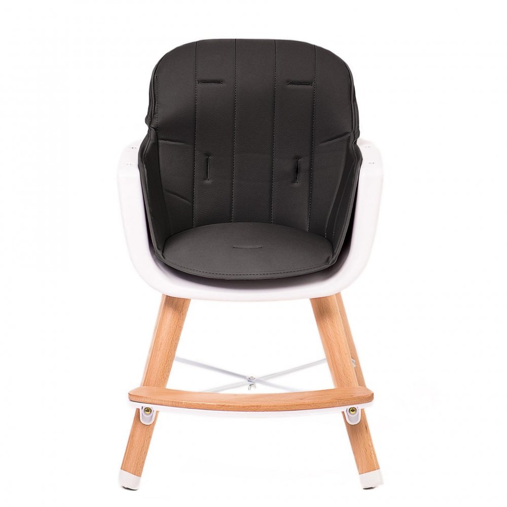 Buba Scaun de masa pentru copii Carino Black 2 in 1 din lemn de fag suport pentru picioare tapiterie din piele ecologica