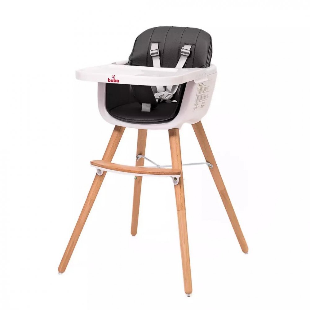 Buba Scaun de masa pentru copii Carino Black 2 in 1 din lemn de fag suport pentru picioare tapiterie din piele ecologica