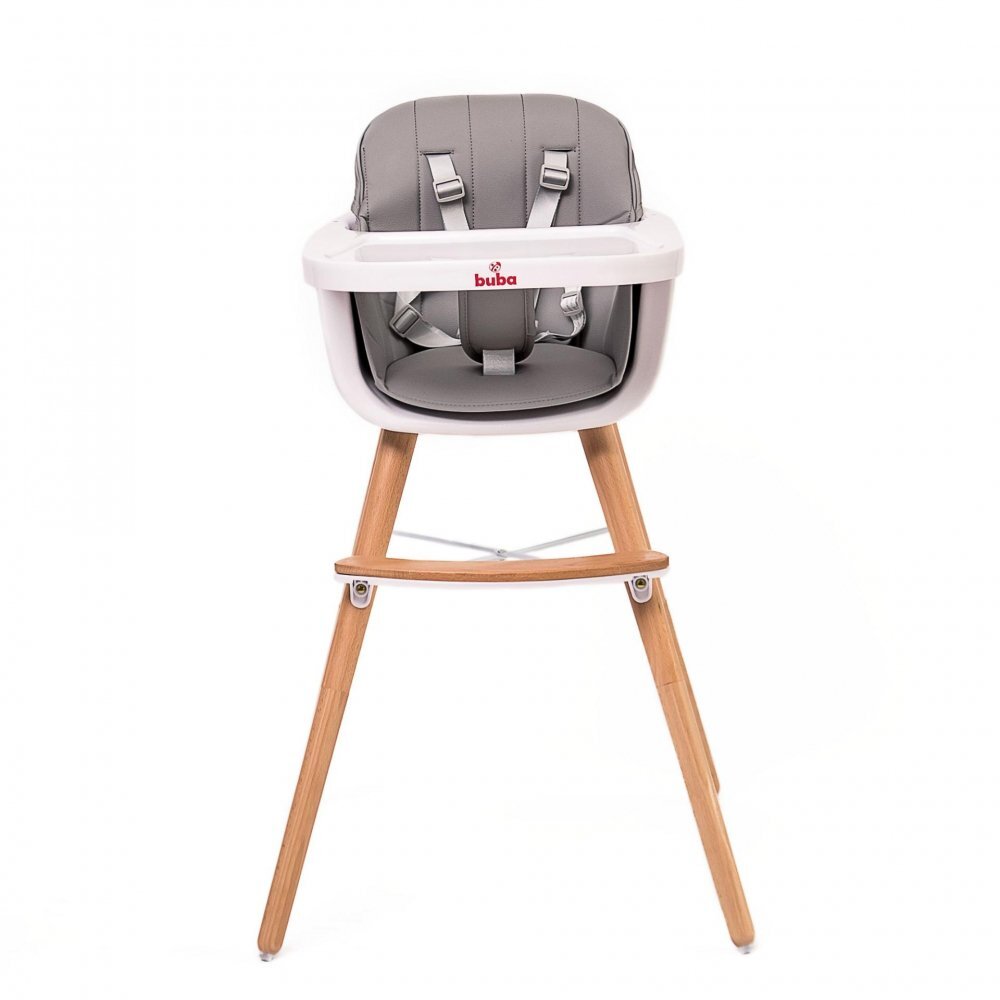Buba Scaun de masa pentru copii Carino Grey 2 in 1 din lemn de fag suport pentru picioare tapiterie din piele ecologica