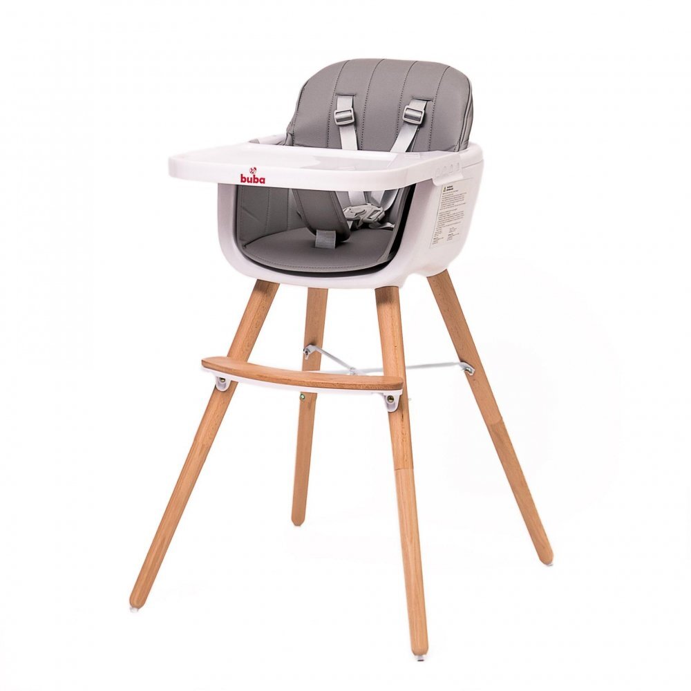 Buba Scaun de masa pentru copii Carino Grey 2 in 1 din lemn de fag suport pentru picioare tapiterie din piele ecologica