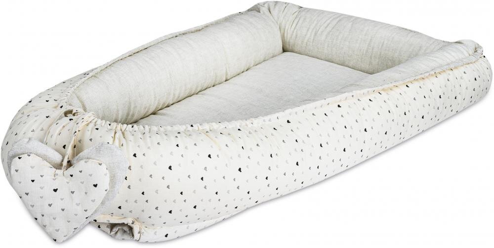 BUBABA Baby nest beige hearts cu 2 fete si 2 inimioare