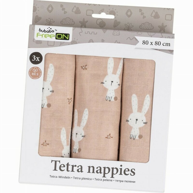 BUBABA Set 3 scutece Tetra Beige Bunnies din bumbac 80x80 cm