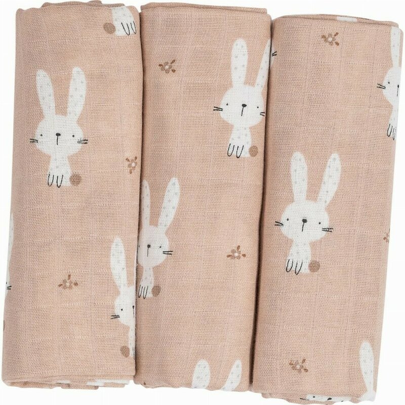BUBABA Set 3 scutece Tetra Beige Bunnies din bumbac 80x80 cm