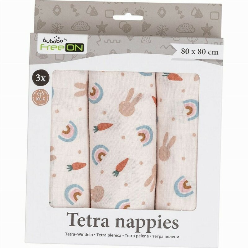 BUBABA Set 3 scutece Tetra Carrots and Rainbow din bumbac 80x80 cm