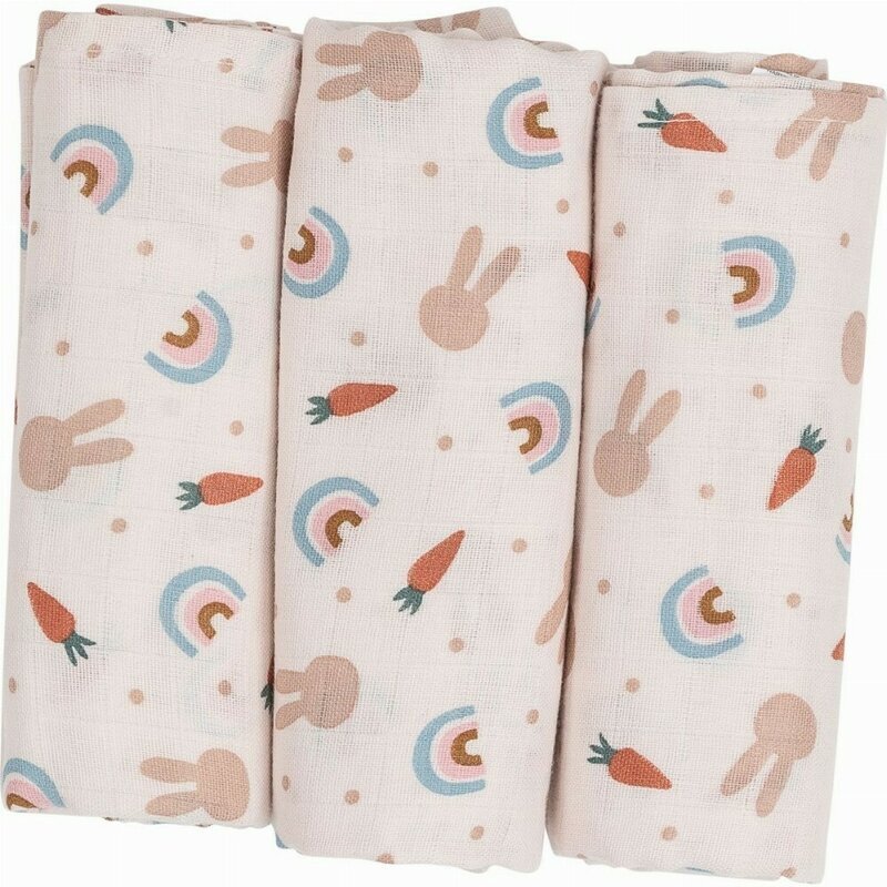 BUBABA Set 3 scutece Tetra Carrots and Rainbow din bumbac 80x80 cm