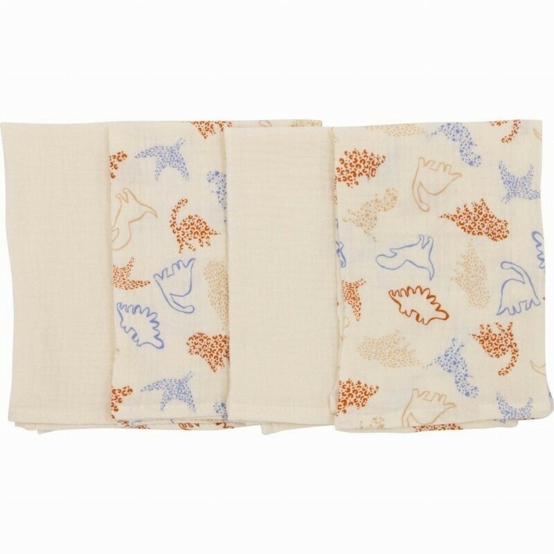 BUBABA Set 4 lavete din muselina 40x40 cm Beige Animals