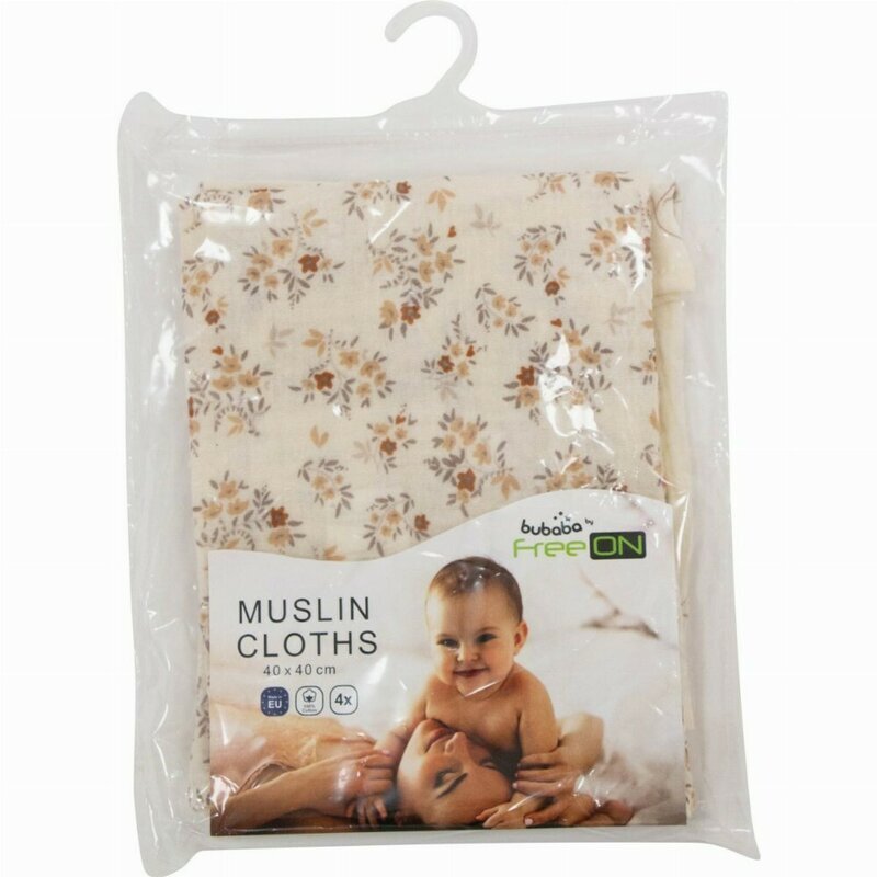 BUBABA Set 4 lavete din muselina 40x40 cm Beige Elephant