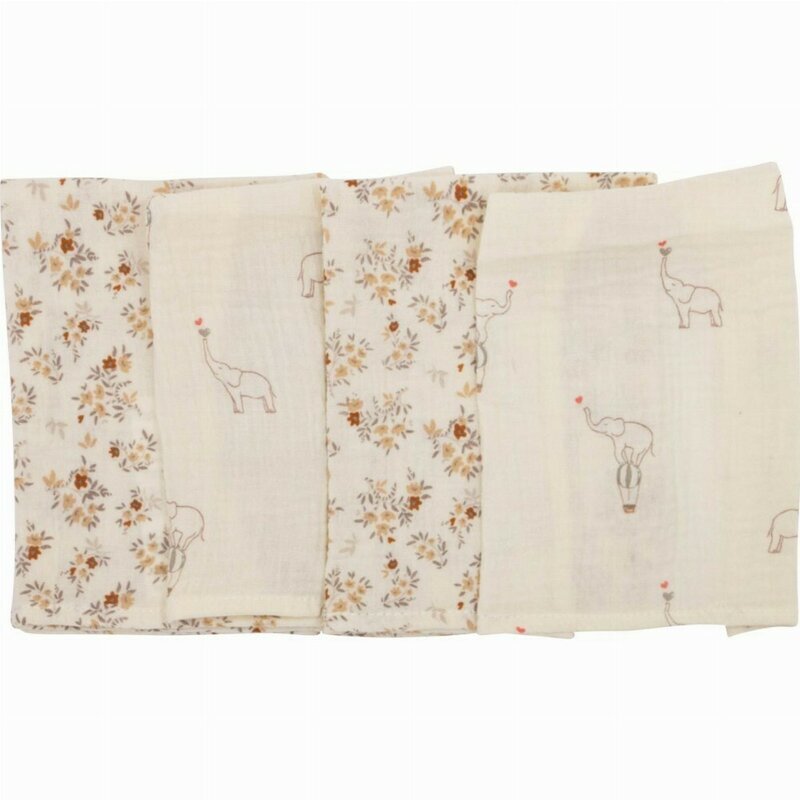 BUBABA Set 4 lavete din muselina 40x40 cm Beige Elephant