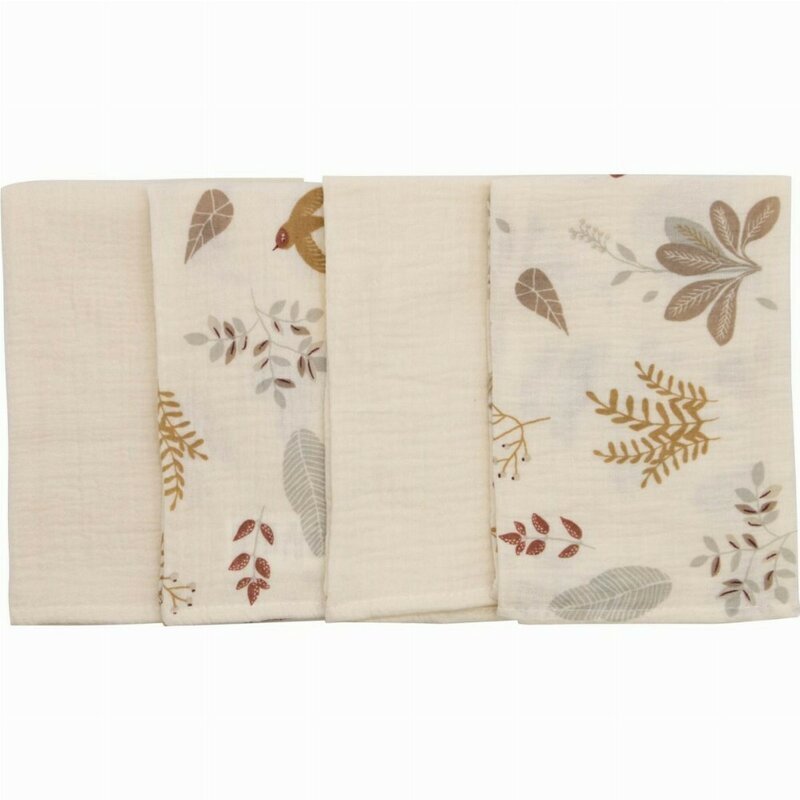 BUBABA Set 4 lavete din muselina Beige Leafs 40x40 cm