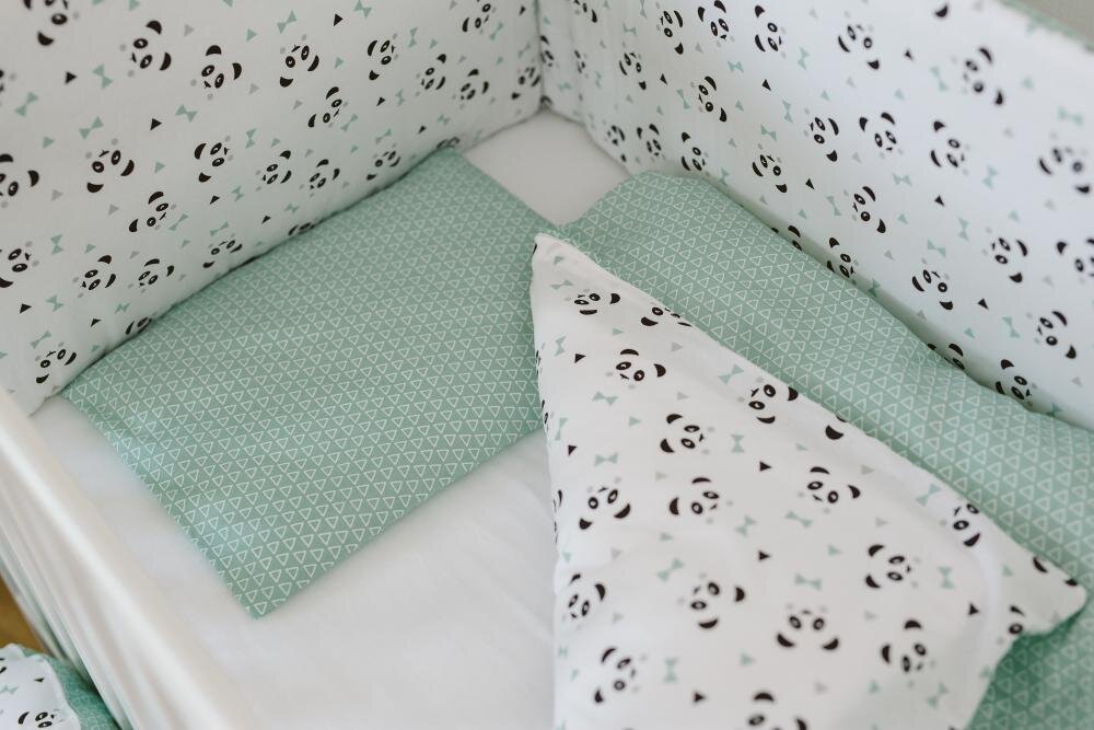 BUBABA Set de pat pentru bebelusi Blue Panda - 3 piese 100 bumbac