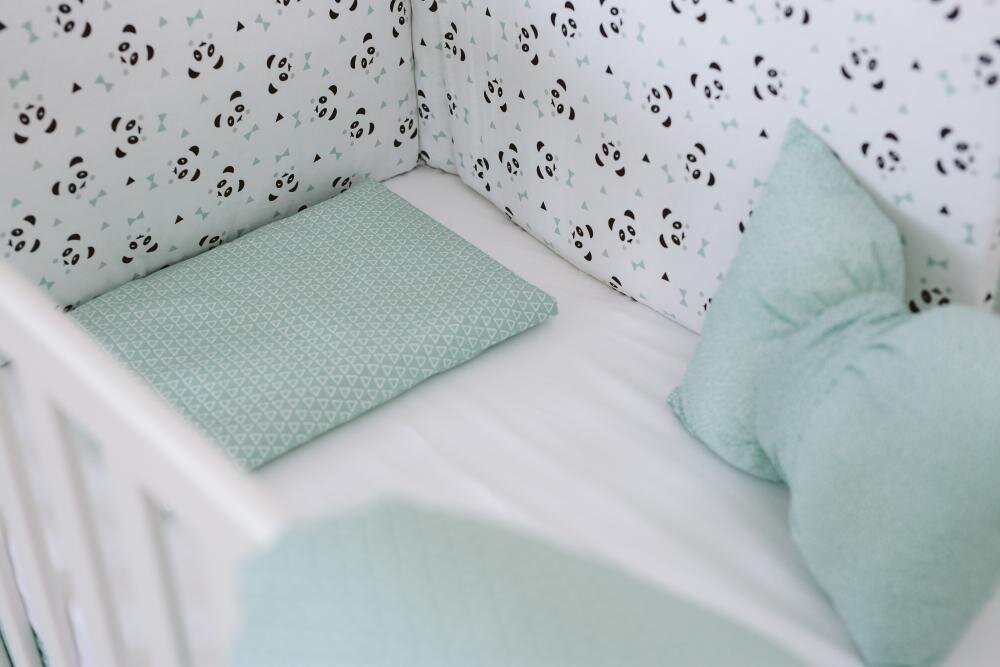 BUBABA Set de pat pentru bebelusi Blue Panda - 3 piese 100 bumbac