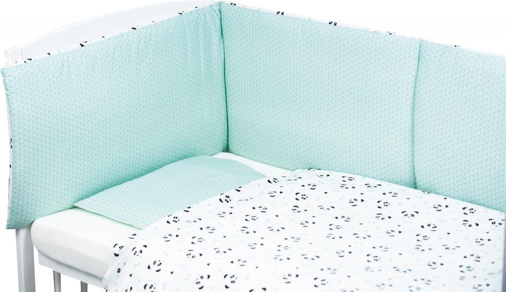 BUBABA Set de pat pentru bebelusi Blue Panda - 3 piese 100 bumbac