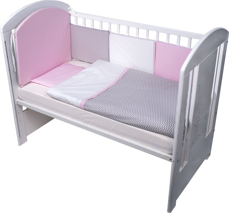 BUBABA Set de pat pentru bebelusi Chevron Grey Pink 10 piese