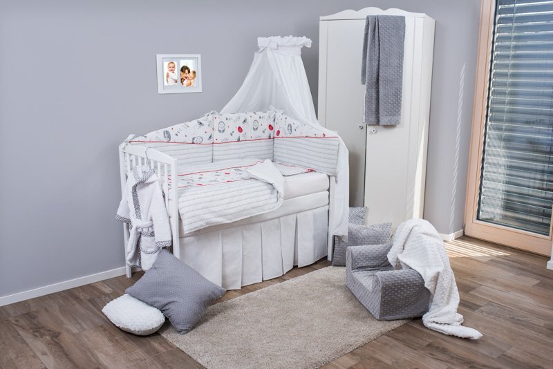 BUBABA Set de pat pentru bebelusi Red Grey Elephant 6 piese