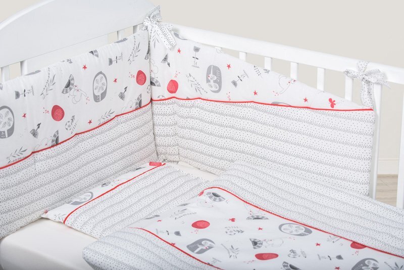 BUBABA Set de pat pentru bebelusi Red Grey Elephant 6 piese