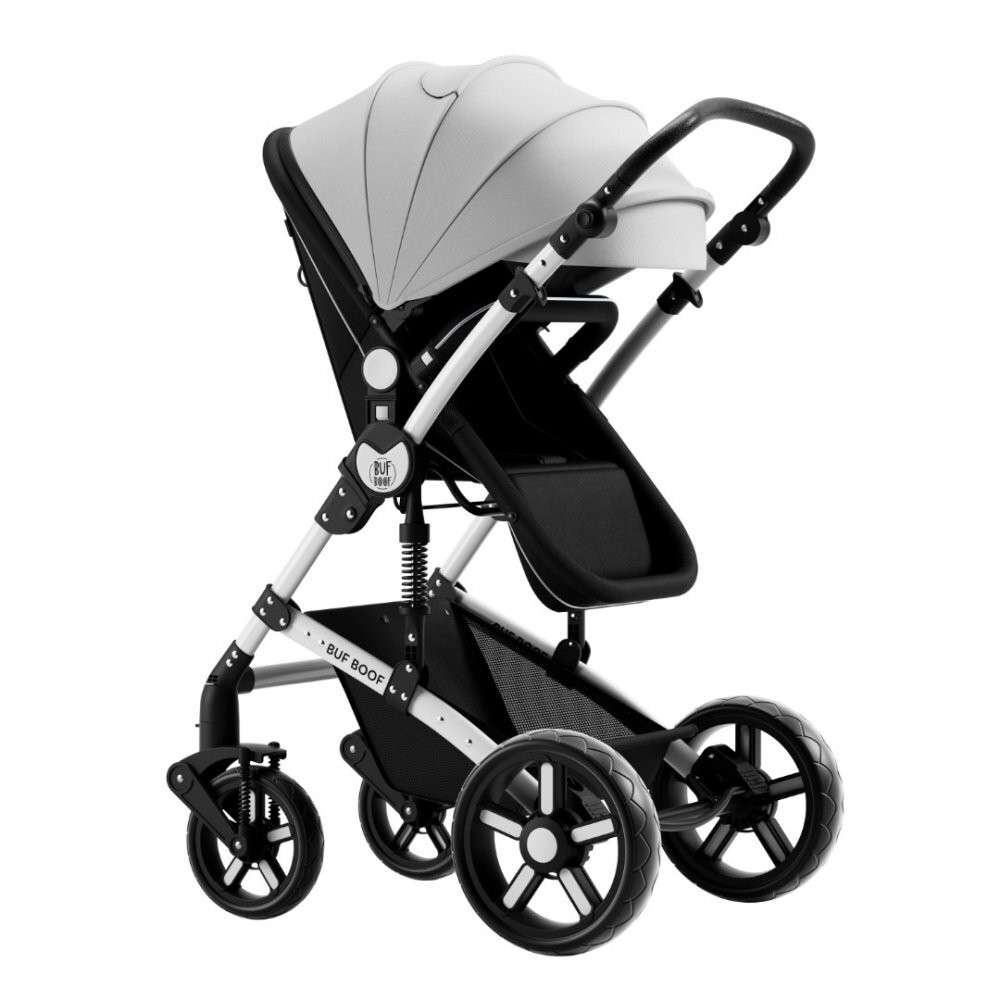 BUF BOOF Carucior pentru copii A1 Deluxe Black White 2 in 1 reversibil 0-36 luni cadru din aluminiu amortizoare accesorii incluse