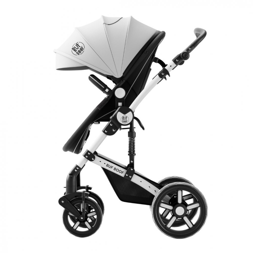 BUF BOOF Carucior pentru copii A1 Deluxe Black White 2 in 1 reversibil 0-36 luni cadru din aluminiu amortizoare accesorii incluse