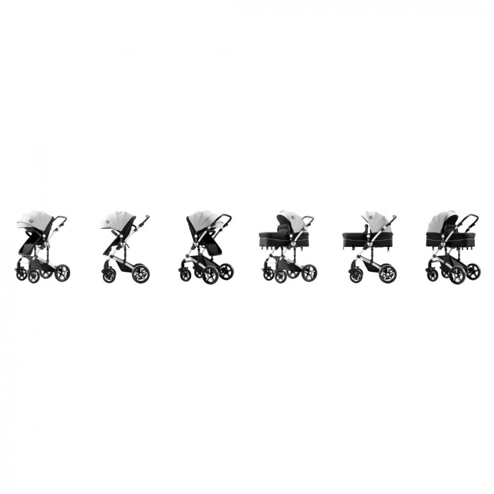 BUF BOOF Carucior pentru copii A1 Deluxe Black White 2 in 1 reversibil 0-36 luni cadru din aluminiu amortizoare accesorii incluse