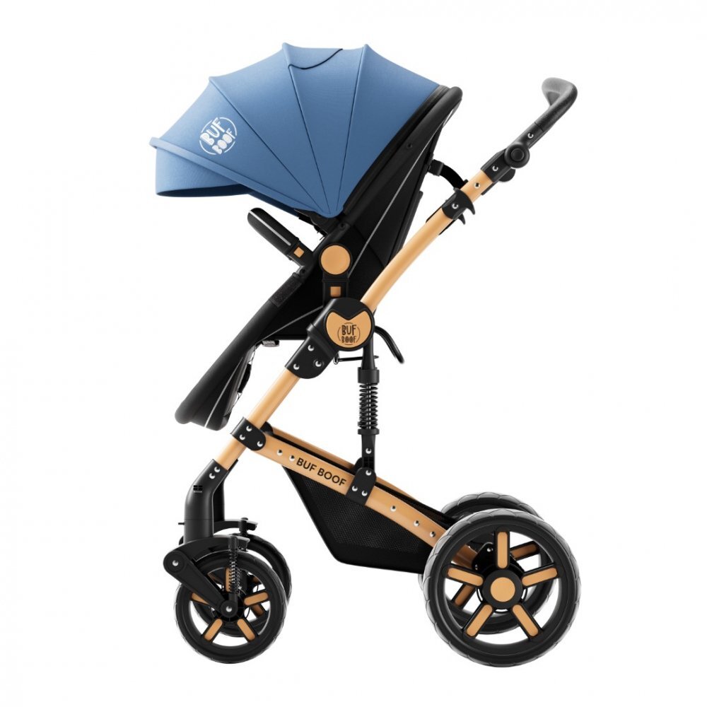 BUF BOOF Carucior pentru copii A1 Deluxe Blue 2 in 1 reversibil 0-36 luni cadru din aluminiu amortizoare accesorii incluse