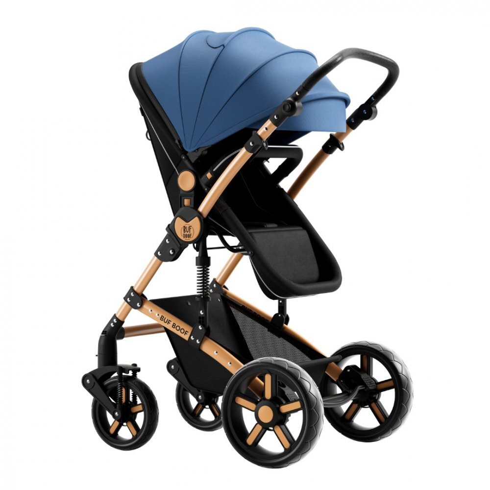 BUF BOOF Carucior pentru copii A1 Deluxe Blue 2 in 1 reversibil 0-36 luni cadru din aluminiu amortizoare accesorii incluse