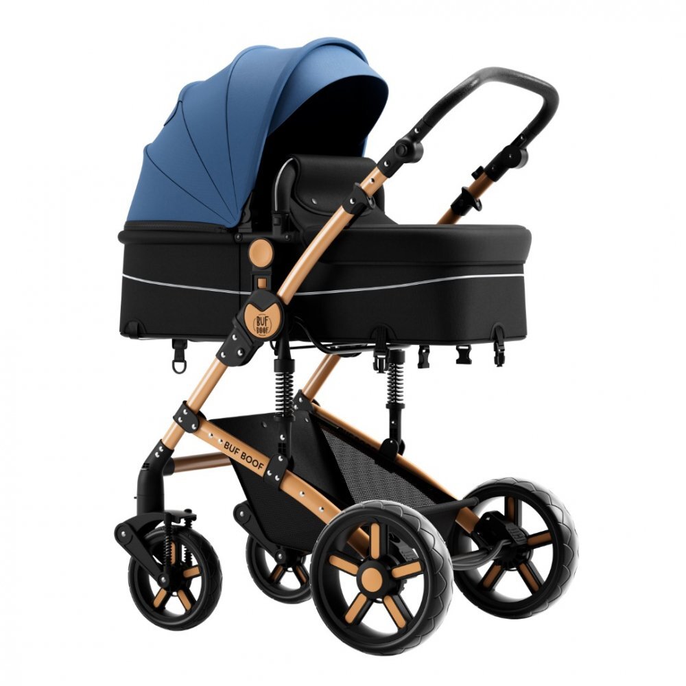 BUF BOOF Carucior pentru copii A1 Deluxe Blue 2 in 1 reversibil 0-36 luni cadru din aluminiu amortizoare accesorii incluse