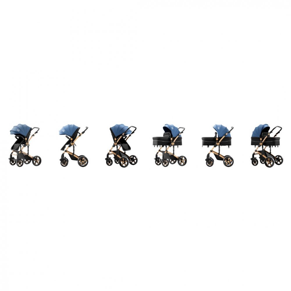 BUF BOOF Carucior pentru copii A1 Deluxe Blue 2 in 1 reversibil 0-36 luni cadru din aluminiu amortizoare accesorii incluse