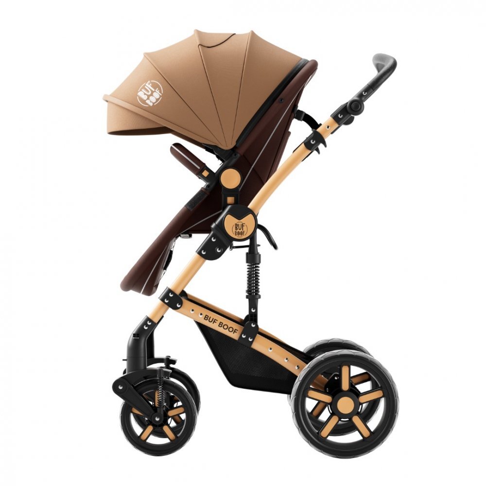 BUF BOOF Carucior pentru copii A1 Deluxe Champagne 2 in 1 reversibil 0-36 luni cadru din aluminiu amortizoare accesorii incluse