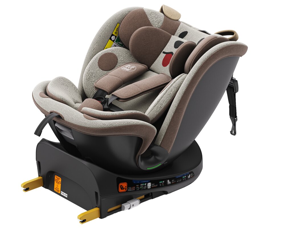 BUF BOOF Scaun auto B-Joy Deluxe BrownDog iSize cu isofix pozitie somn 155 grade rotativ 360 grade 40-150 cm