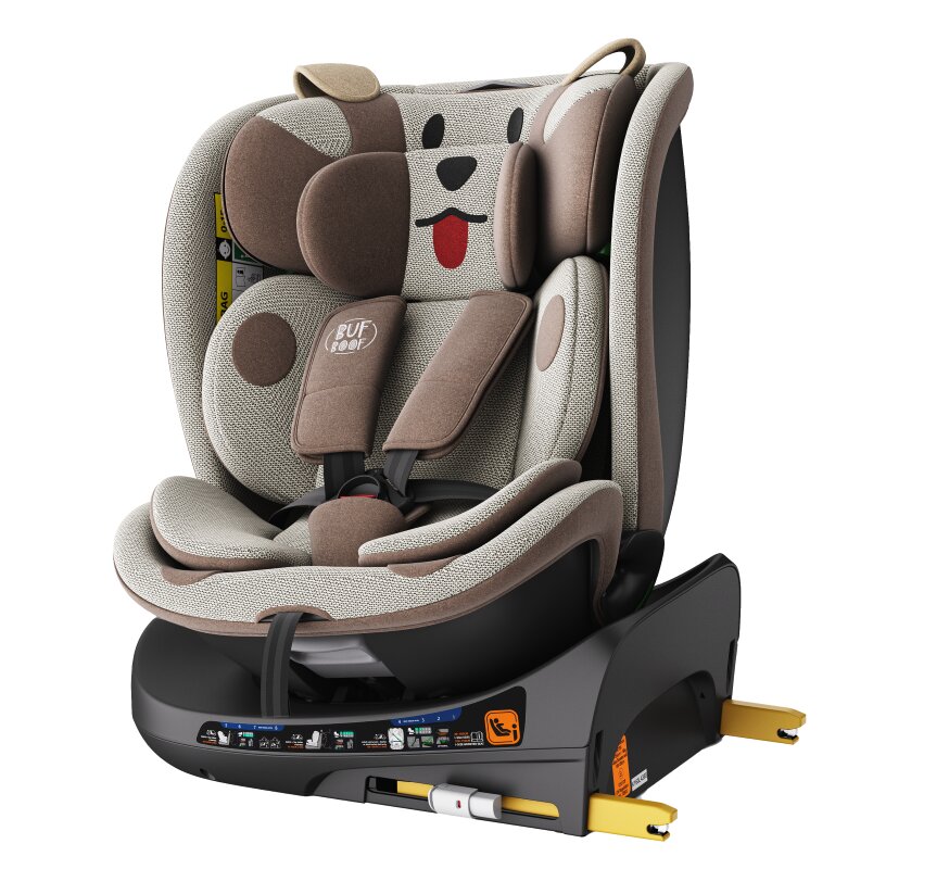 BUF BOOF Scaun auto B-Joy Deluxe BrownDog iSize cu isofix pozitie somn 155 grade rotativ 360 grade 40-150 cm